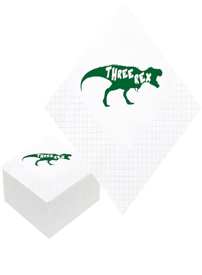 Geloar Dinosaur 3rd Birthday Cocktail Napkins, 50 Pack Dinosaur Three Rex Paper Cocktail Napkins in Bulk for Baby Boy Girl Three 3rd Bday Table Decorations 2-Ply, 5x5 Inches (Three Rex) - Image 1